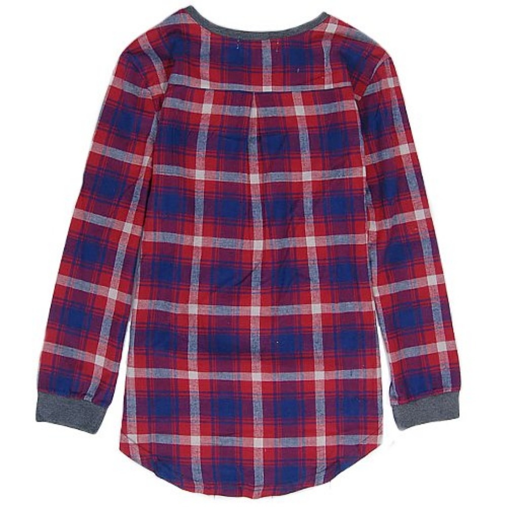 Long Sleeve High Low Gray Plaid Color Block Shirt - Picture 6 of 8